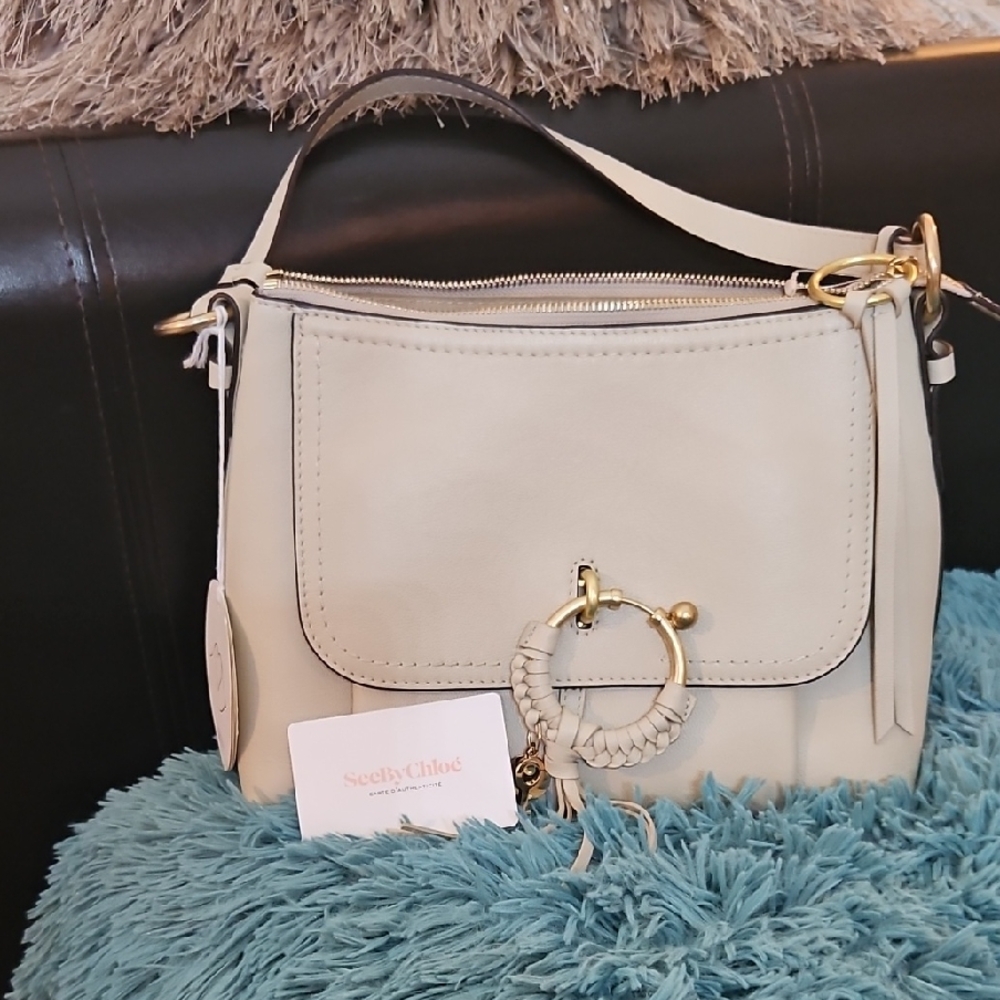 See By Chloe Cream Shoulder Bag with Gold Details